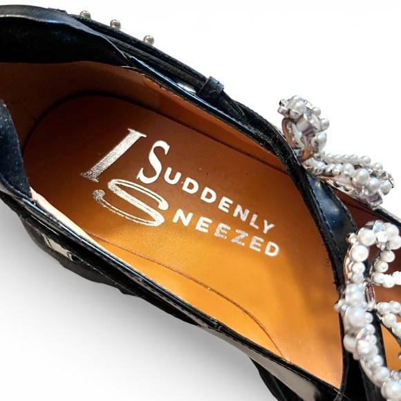 NWOB I Suddenly Sneezed Black Leather Platform Crystal Embellished Maryjanes 6 - Picture 9 of 15